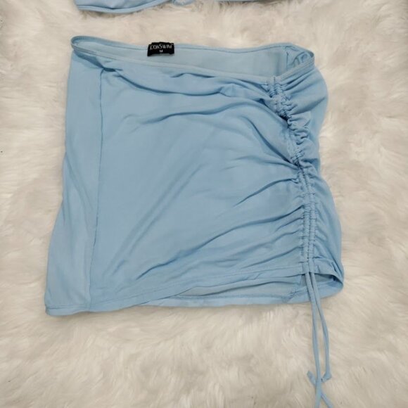 Icon Swim Light Blue Bikini Set With Ruched Cover Up Skirt & Halter Top Size M - Picture 8 of 12